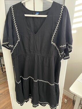 Old Navy Black Dress with White Embroidery